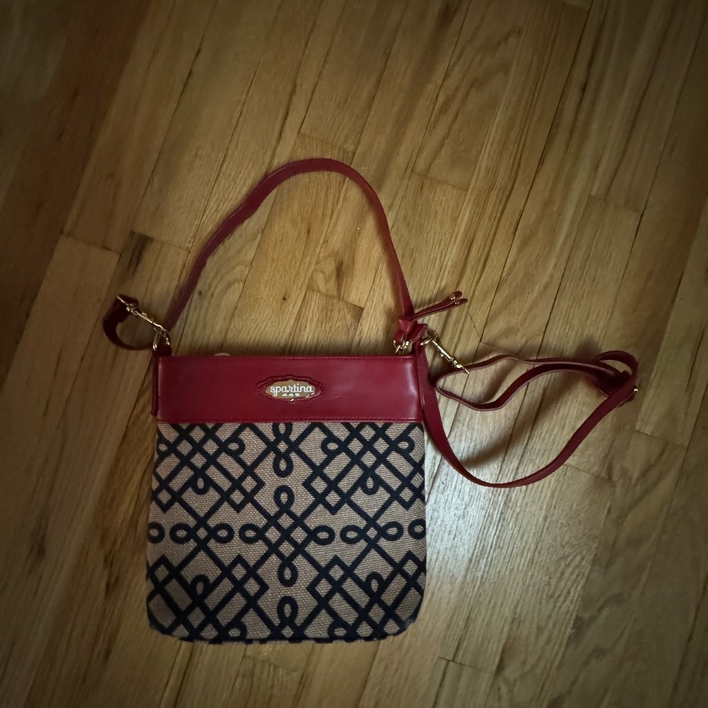 Spartina 449 Red and Black Crossbody Bag with Geometric Design